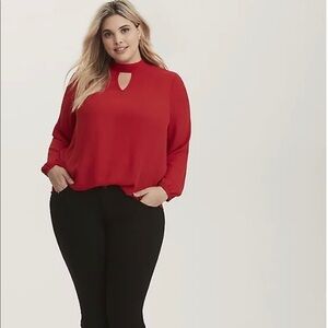 TORRID Women’s Plus Sized 3 Red Georgette Mock Neck Tie Blouse